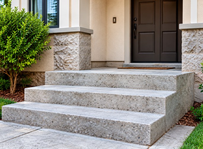 Concrete steps leading to a front entrance